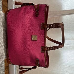 Dooney & Bourke  Hot Pink Pebbled Grain Leather Tote Bag with Tassels